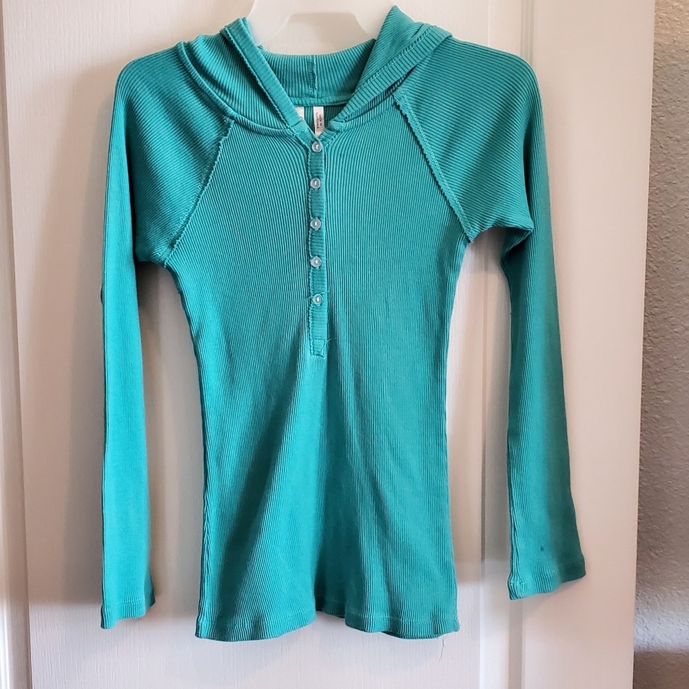Girls Teal Green Termal Pullover W/Hood